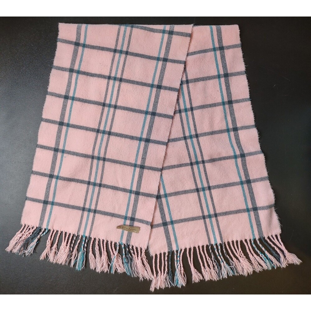 100% Cashmere Scarf Pink Plaid Tartan Made In England Classiccore 64 x 11.5 In